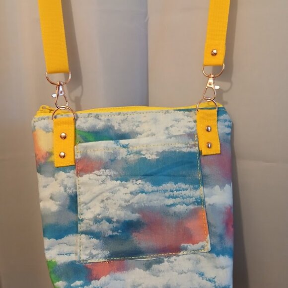 New Rainbow Clouds Sky print Crossbody Purse Bag Small Blue Pink Yellow Green - Picture 9 of 11